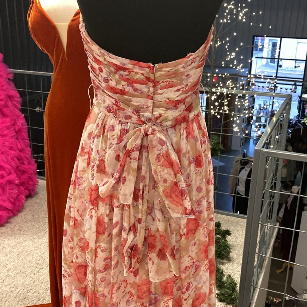 Pink and brown floral bridesmaids prom mother dress chiffon spring wedding - Picture 6 of 10